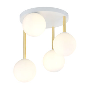 Emibig Élégante 4x E14 blanche avec éclairage plafond en laiton et ampoules en verre blanc