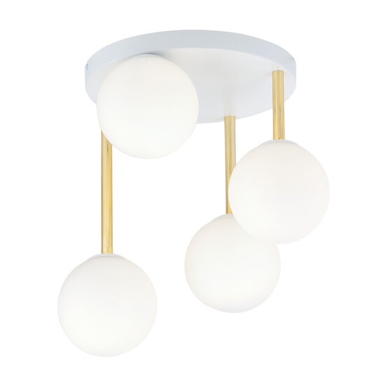 Emibig Emibig Élégante 4x E14 blanche avec éclairage plafond en laiton et ampoules en verre blanc - Parfaite pour une ambiance stylée