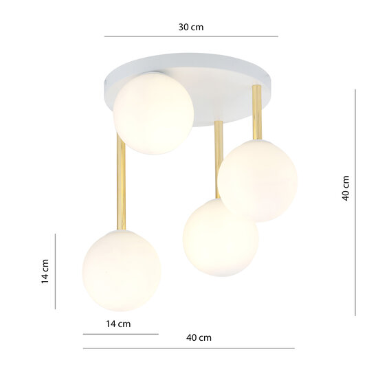 Elegante 4x E14 witte met messing plafondverlichting met witglas bollen