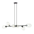 Exceptional black hanging lamp with 6x E14 blown transparent glass