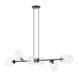 Exceptional black hanging lamp with 6x E14 blown transparent glass