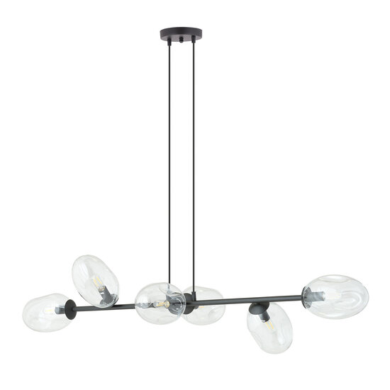Exceptional black hanging lamp with 6x E14 blown transparent glass