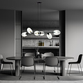 Exceptional black hanging lamp with 6x E14 blown transparent glass