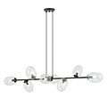 Exceptional 8x E14 black hanging lamp with blown transparent glass
