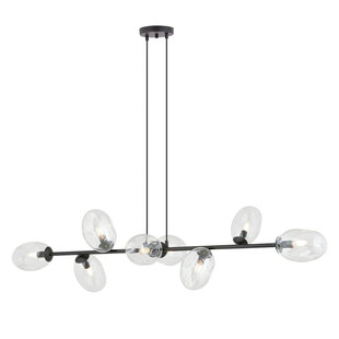 Exceptional 8x E14 black hanging lamp with blown transparent glass