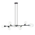 Exceptional 8x E14 black hanging lamp with blown transparent glass