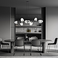Exceptional 8x E14 black hanging lamp with blown transparent glass
