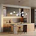 Exceptional 8x E14 black hanging lamp with blown transparent glass