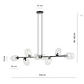 Exceptional 8x E14 black hanging lamp with blown transparent glass