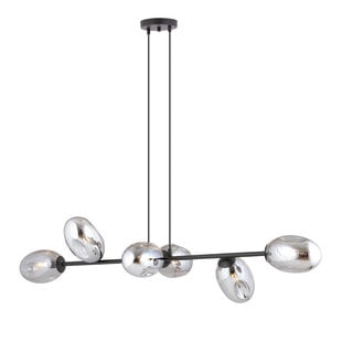 Lampe suspendue noire grande avec 6 verres fumés E14
