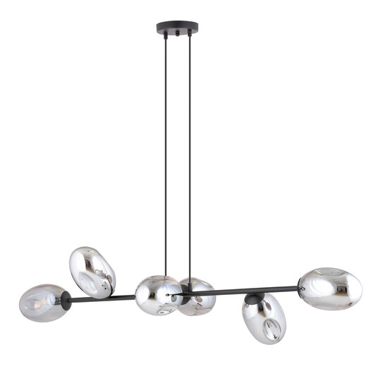 Black large pendant lamp with 6 fumed glasses E14