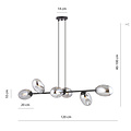 Black large pendant lamp with 6 fumed glasses E14