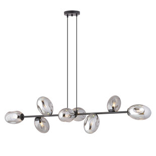 Emibig Zwarte grote designlamp met 8 gefumeerde glazen E14