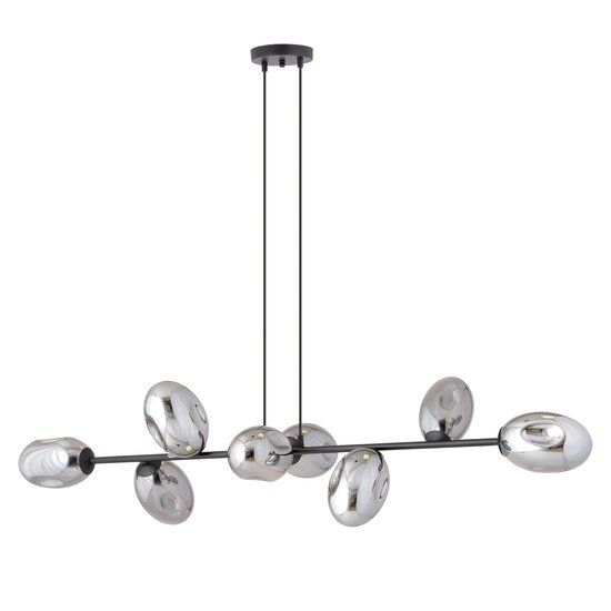 Schwarze große Designlampe mit 8 Rauchgläsern E14