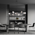 Schwarze große Designlampe mit 8 Rauchgläsern E14