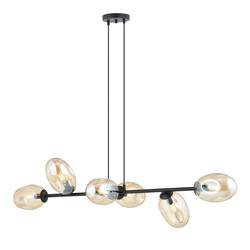 Suspension design avec 6 verres soufflés couleur ambre E14