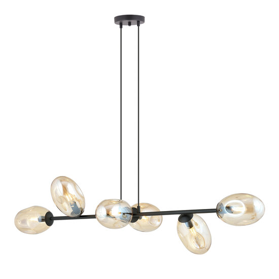 Design-Pendelleuchte mit 6 mundgeblasenen bernsteinfarbenen Gläsern E14