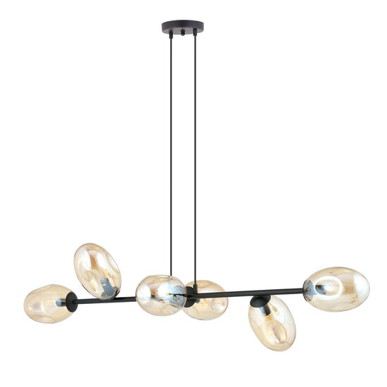 Design-Pendelleuchte mit 6 mundgeblasenen bernsteinfarbenen Gläsern E14