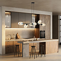 Design-Pendelleuchte mit 6 mundgeblasenen bernsteinfarbenen Gläsern E14