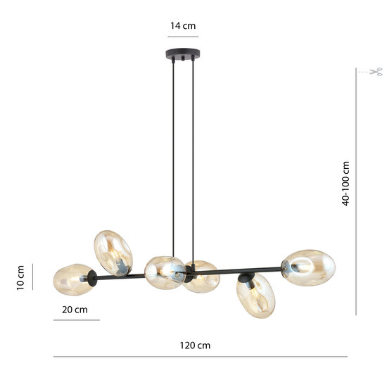 Suspension design avec 6 verres soufflés couleur ambre E14