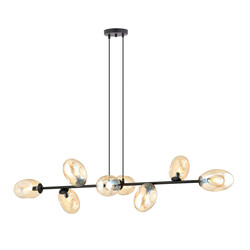 Belle suspension noire 8x E14 avec verre ambré soufflé