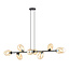 Prachtige 8x E14 zwarte hanglamp met geblazen amber glas