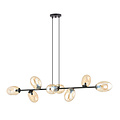 Prachtige 8x E14 zwarte hanglamp met geblazen amber glas