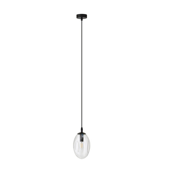 Zwarte pendel met 1x E14 geblazen transparant glas