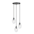 3 licht zwarte pendel met 3x E14 geblazen transparant glas