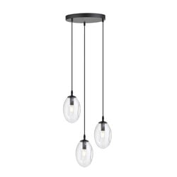 Emibig 3-flammige schwarze Pendelleuchte mit 3x E14 geblasenem transparentem Glas