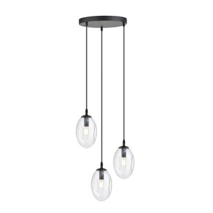 3 licht zwarte pendel met 3x E14 geblazen transparant glas