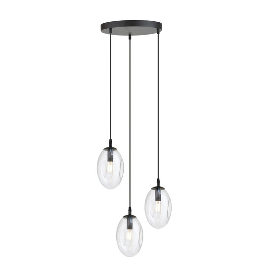 Emibig Emibig 3 light black pendant with 3x E14 blown transparent glass - Ideal for stylish lighting