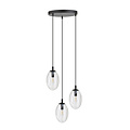 3 licht zwarte pendel met 3x E14 geblazen transparant glas