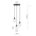 3 licht zwarte pendel met 3x E14 geblazen transparant glas