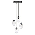 4 light black pendant with 4x E14 blown transparent glass