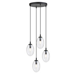 4 light black pendant with 4x E14 blown transparent glass