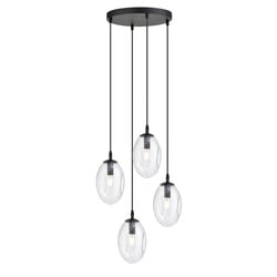 4 luz colgante negra con 4x E14 vidrio transparente soplado