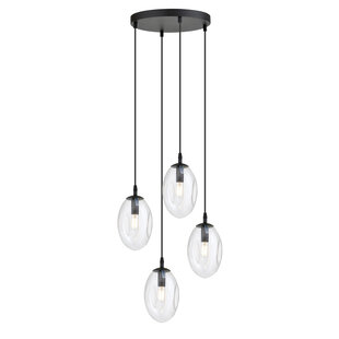 Emibig 4 light black pendant with 4x E14 blown transparent glass