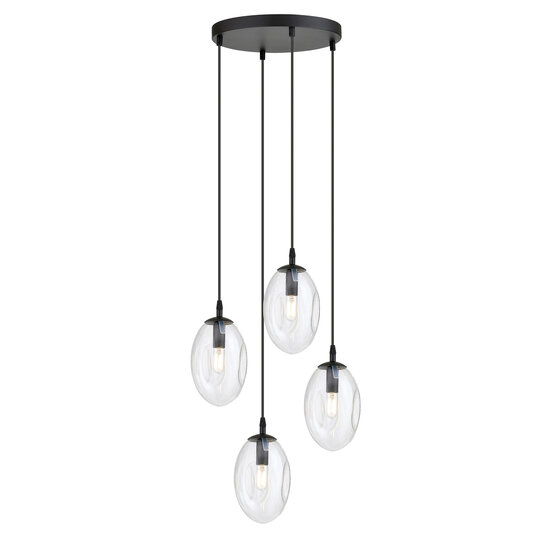 Emibig Emibig 4 licht zwarte pendel met 4x E14 geblazen transparant glas - Perfect voor sfeervolle verlichting in elke ruimte