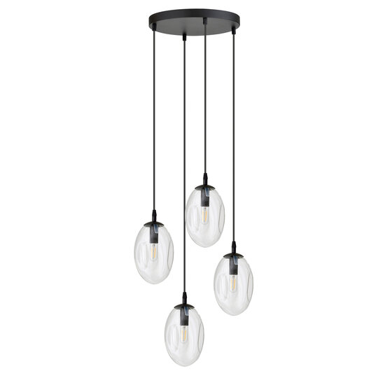 Emibig Emibig 4 lumière noire suspension avec 4x E14 verre transparent soufflé - Idéal pour créer une atmosphère chaleureuse dans n'importe quel espace