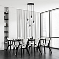 4 light black pendant with 4x E14 blown transparent glass