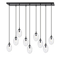 Exceptionally long black hanging lamp with 9 transparent glasses E14