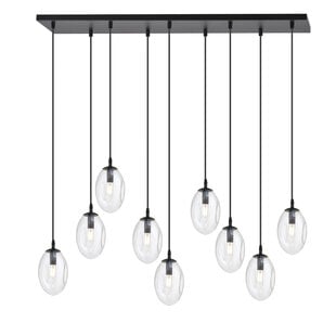 Emibig Lampe suspendue noire exceptionnellement longue avec 9 verres transparents E14