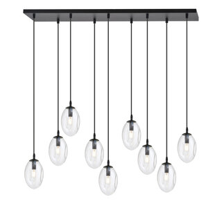 Exceptionally long black hanging lamp with 9 transparent glasses E14