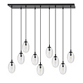 Exceptionally long black hanging lamp with 9 transparent glasses E14