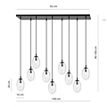Exceptionally long black hanging lamp with 9 transparent glasses E14