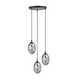 Bonita lámpara colgante negra de 3 luces con 3x E14 vidrio ahumado soplado