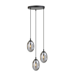 Hermoso péndulo negro de 3 luces con vidrio ahumado soplado 3x E14