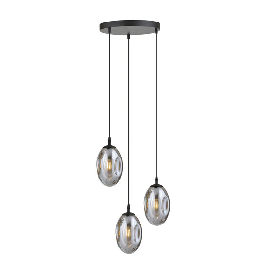 Emibig Emibig Belle suspension noire à 3 lumières avec 3x E14 verre soufflé fumé - Idéale pour créer une ambiance chaleureuse dans n'importe quel espace