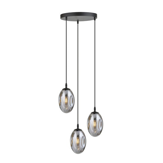 Emibig Emibig Hübsche Pendelleuchte in 3-hellem Schwarz mit 3x E14 geblasenem Rauchglas - Ideal für eine gemütliche Atmosphäre in jedem Raum